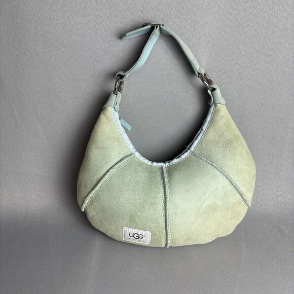 Blue Green Purse UGG Australia Handbag Suede Shearling Shoulder Bag Boho Malibu - Picture 4 of 15